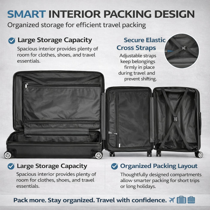 3pcs Hard Case TSA Lock Luggage Set - Black