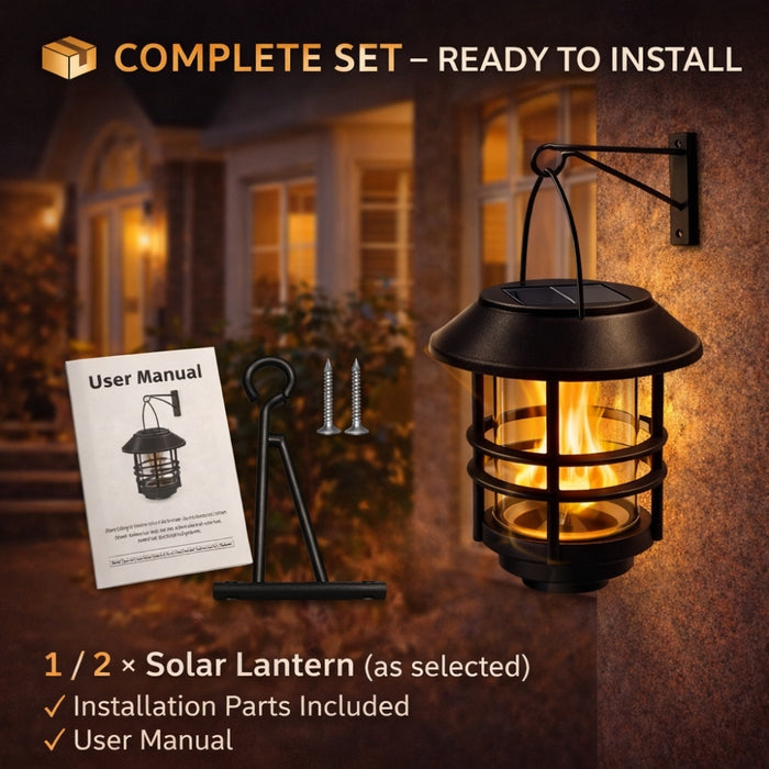 Hanging Outdoor Solar Flickering Flames LED Lantern