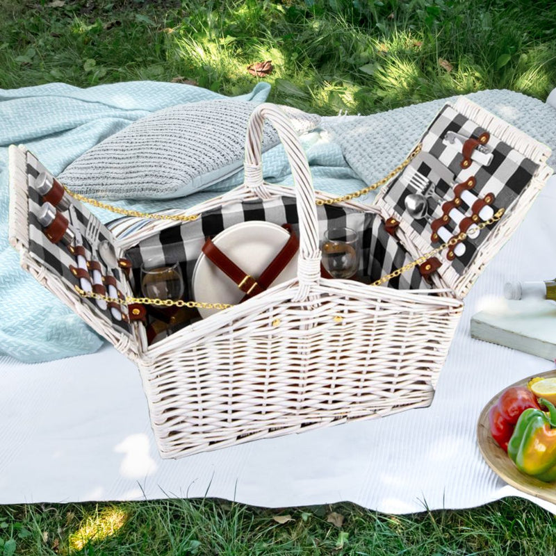 Alfresco 2 Person Picnic Basket Baskets White Deluxe Outdoor Corporate Blanket Park