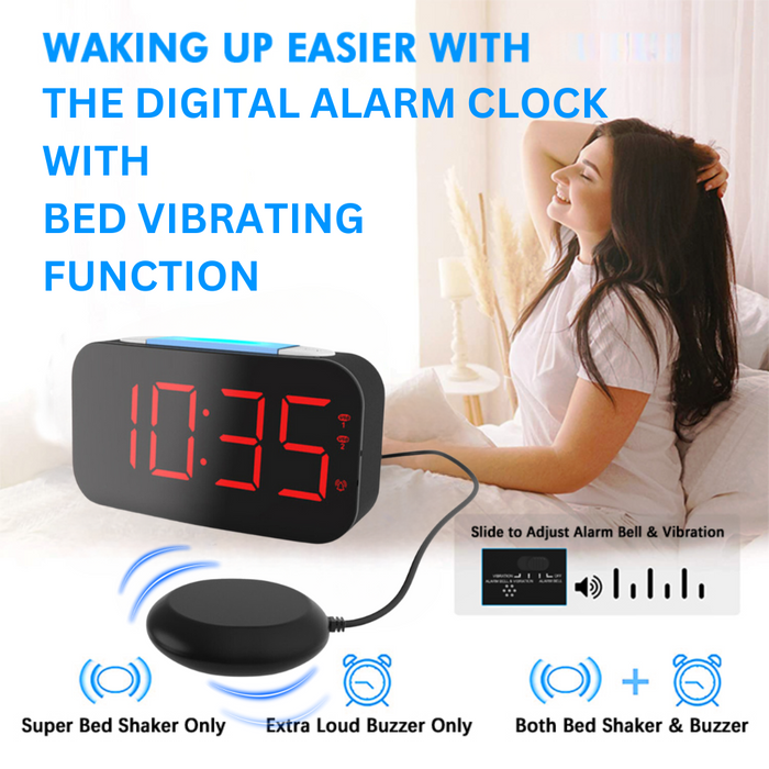 Digital Alarm Clock with Bed Vibrating Function - Type C Powered