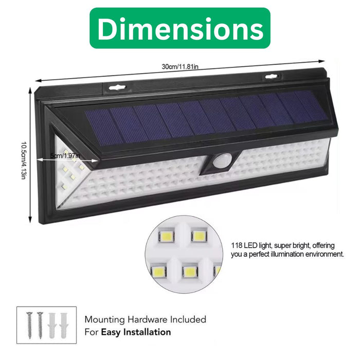 Large Weatherproof Solar Powered Motion Sensor 118-LED Lights