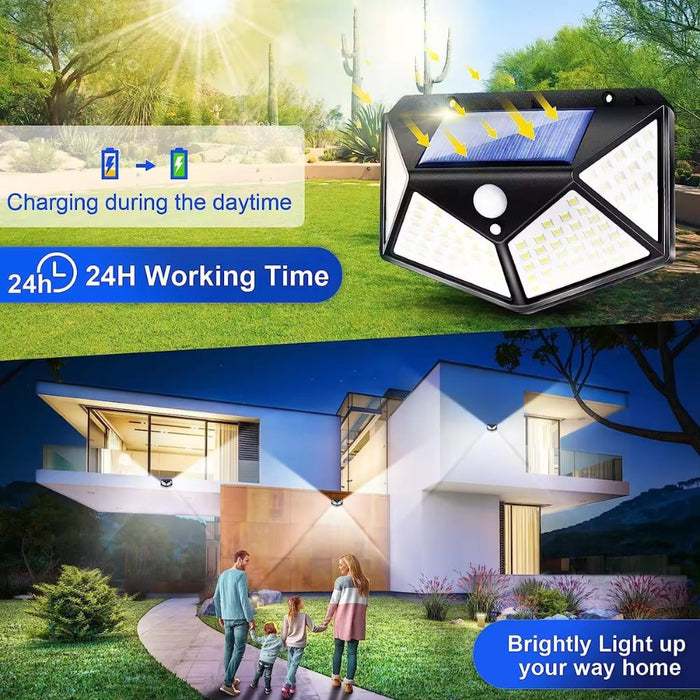 Solar 100 LED Four Sided Wall Sensor Light