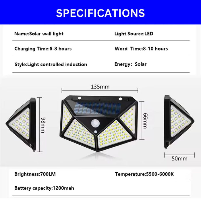 Solar 100 LED Four Sided Wall Sensor Light