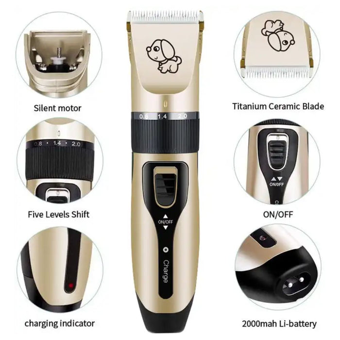 Low Noise Cordless USB Rechargeable Electric Pet Grooming Hair Shaver Clippers Set