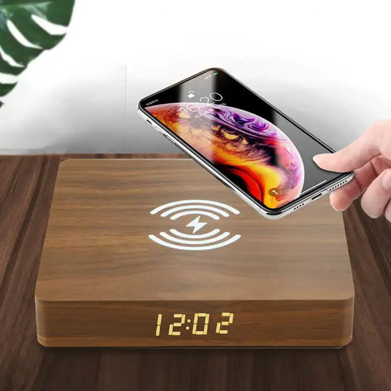 Wireless Wooden QI Charging Pad and Digital Alarm Clock