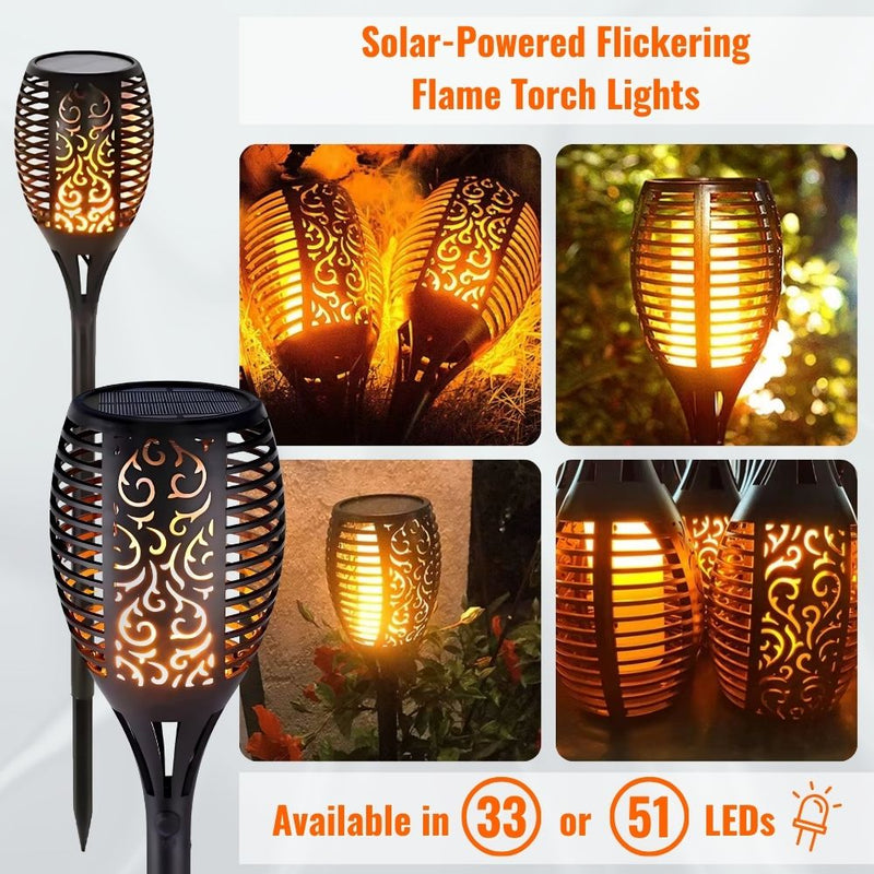 Solar-Powered Water Resistant  Flickering Torch Flame Outdoor Pathway Decorative Light in 33 or 51 LEDs