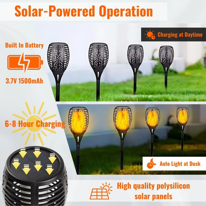 Solar-Powered Water Resistant  Flickering Torch Flame Outdoor Pathway Decorative Light in 33 or 51 LEDs