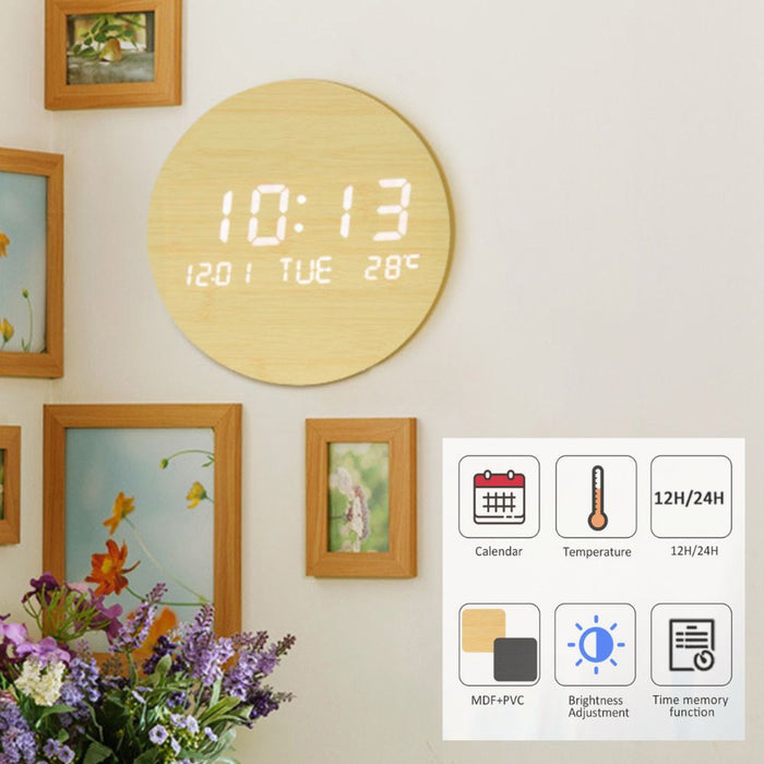 Luminous LED Number Wall Hanging Wood Clock - Type C Powered