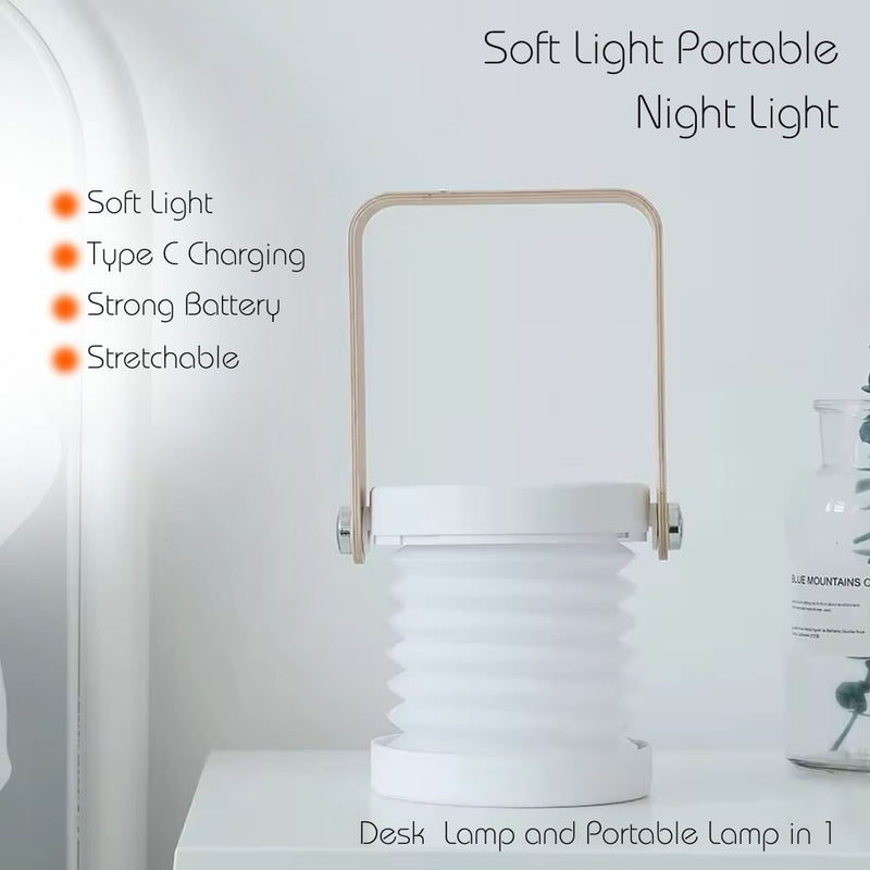 USB Rechargeable LED Retractable Folding Lamp Portable Wooden Night Light
