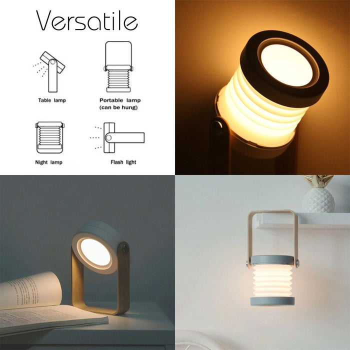 USB Rechargeable LED Retractable Folding Lamp Portable Wooden Night Light