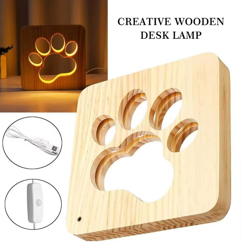 USB Powered Wooden Dag Paw Print LED Night Decorative Lamp