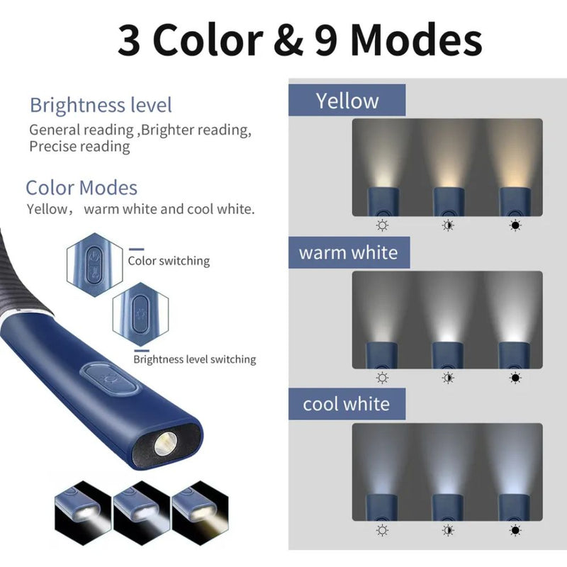 3 Light Mode Neck Hanging Reading Light - USB Rechargeable