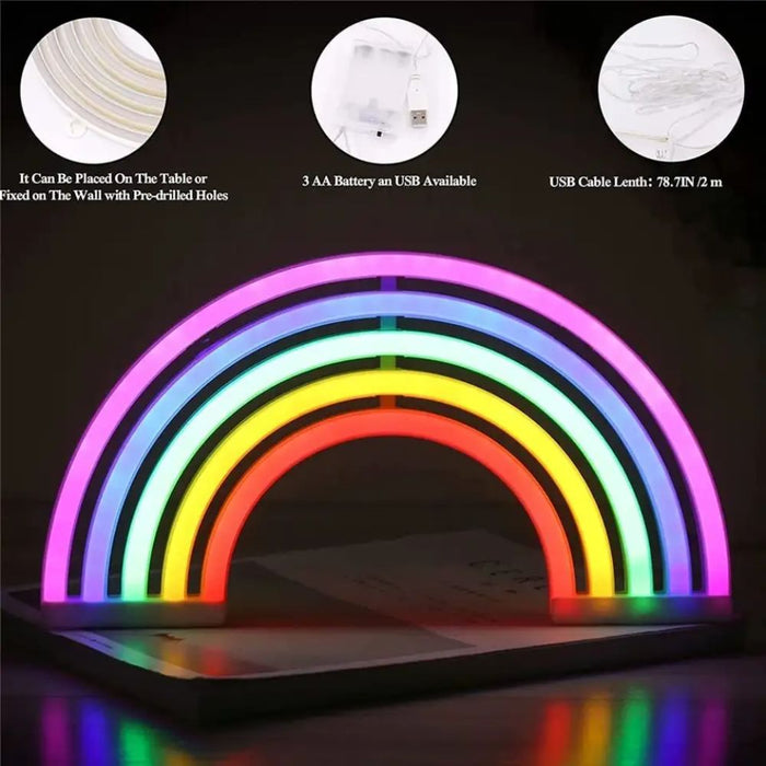Neon Rainbow LED Lamp Signage Wall Decor - Dual Powered
