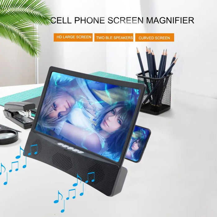 12 Inch Curved Mobile Screen Enlarger with Bluetooth Speaker - USB Rechargeable