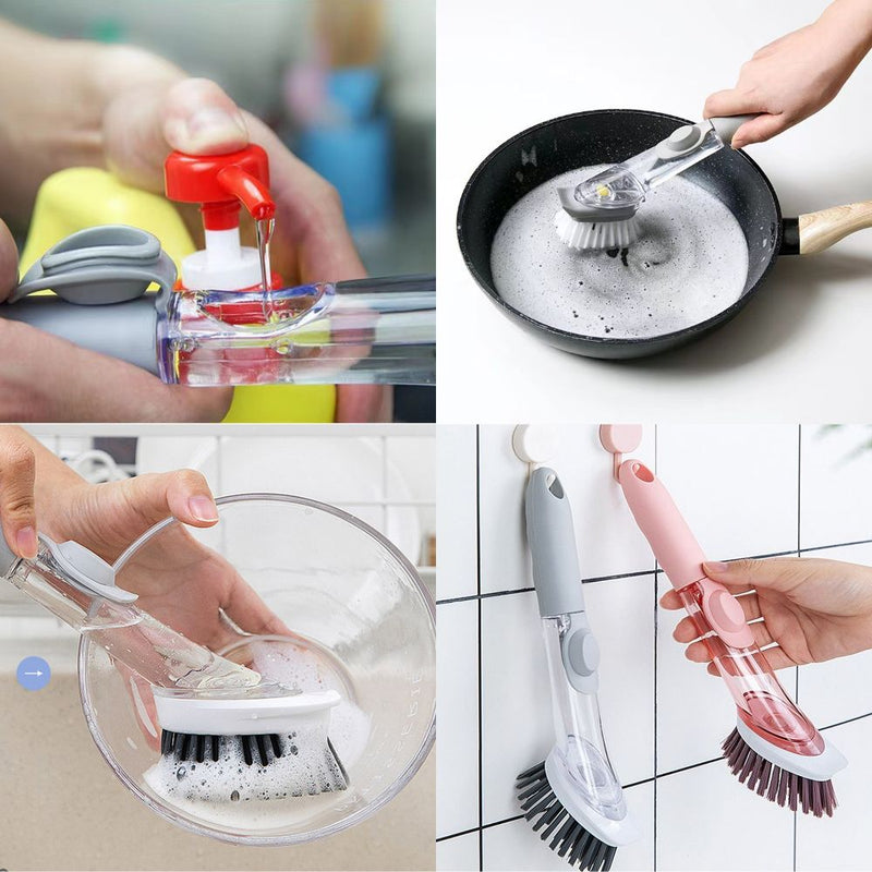 Kitchen Cleaning Soap Dispensing Dishwashing Pots and Pans Wand Brush Sponge Scrubber