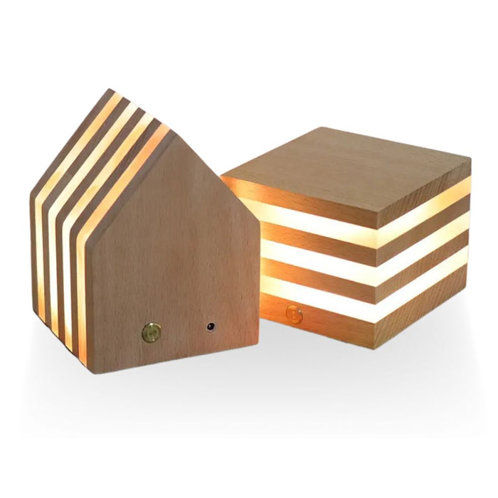 USB Rechargeable Interface Wooden Acrylic LED Desktop Night Lamp
