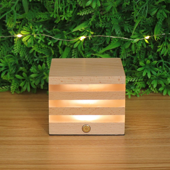 USB Rechargeable Interface Wooden Acrylic LED Desktop Night Lamp
