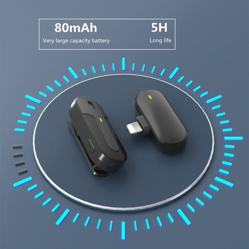 Wireless Lavalier Mobile Phone Receiver and Clip-on Mic - Type C or Apple Lightning Type Interface