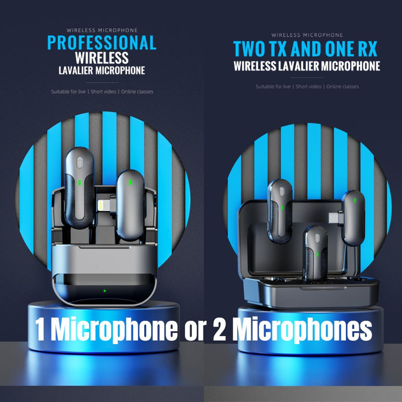 Wireless Lavalier Mobile Phone Receiver and Clip-on Mic - Type C or Apple Lightning Type Interface