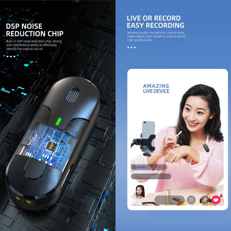 Wireless Lavalier Mobile Phone Receiver and Clip-on Mic - Type C or Apple Lightning Type Interface