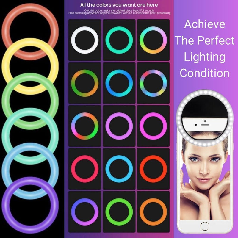 USB Rechargeable RGB LED Clip-on Mobile Phone Ring Light
