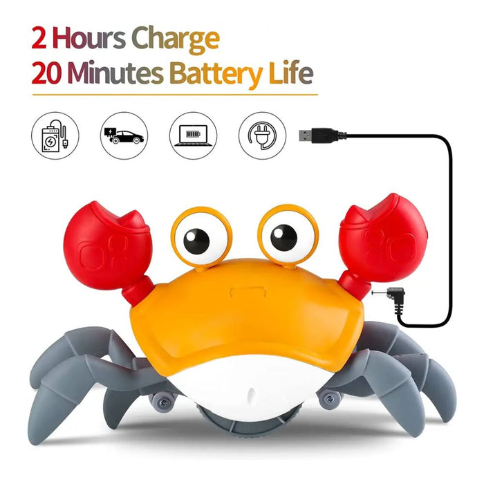 Obstacle Avoidance Crawling Crab Sensory Toy with Music and LED Light - USB Rechargeable
