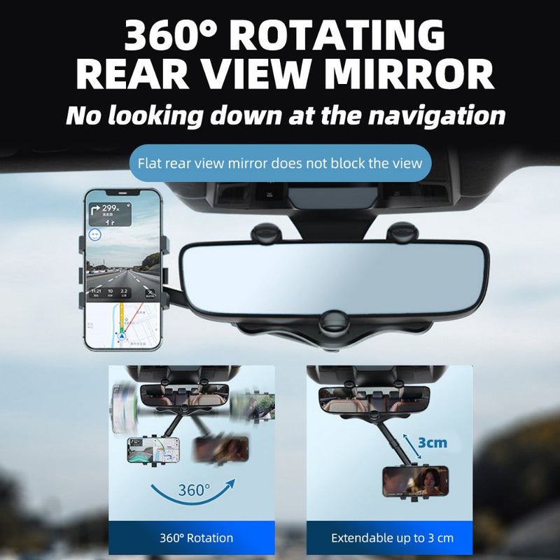 360° Rotatable Bracket Rearview Mirror Car Mobile Holder