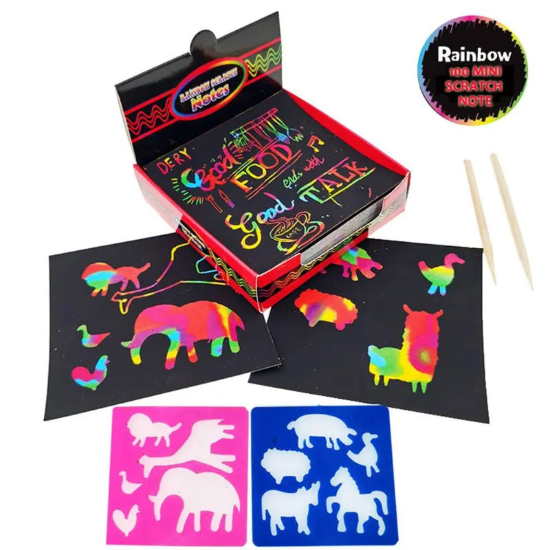 Rainbow Scratch Mini Notes Paper Pad Cards 100pcs Set