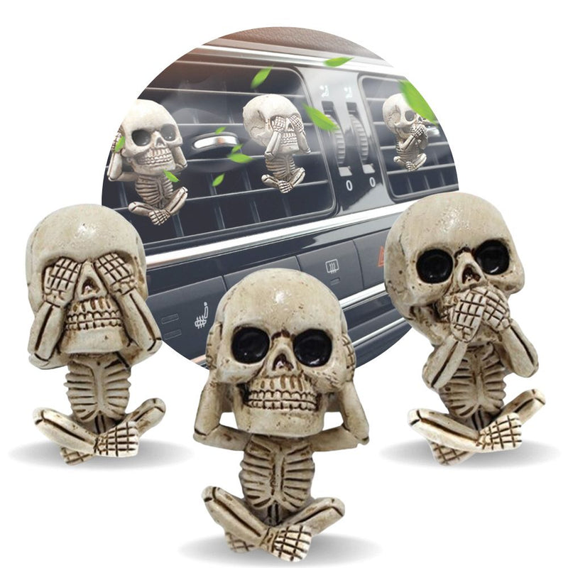 Cute Skull See Hear Speak No Evil Aromatherapy Car Air Freshener Vent Clip Set