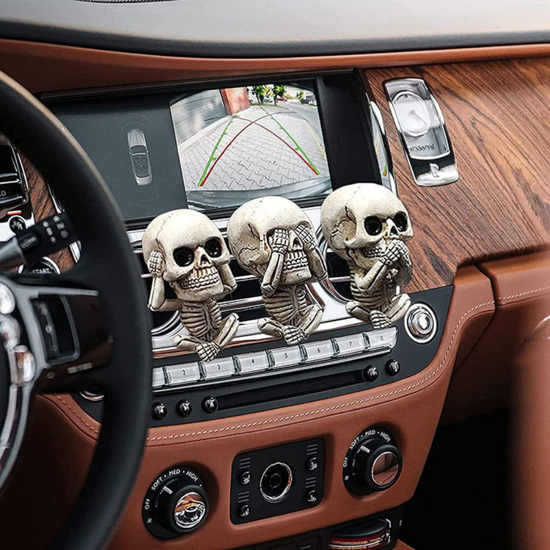 Cute Skull See Hear Speak No Evil Aromatherapy Car Air Freshener Vent Clip Set