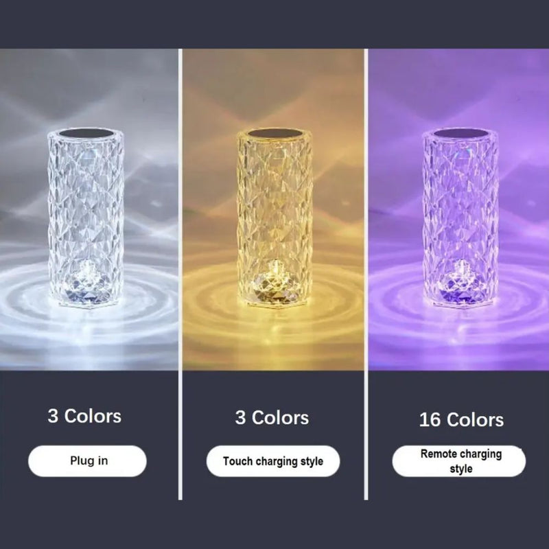 USB Rechargeable RGB Crystal Table Lamp with Touch Control and Remote