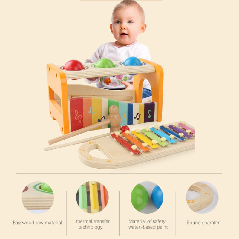 Durable Wooden Pound & Tap Bench with Slide Out Musical Xylophone Toy for Kids