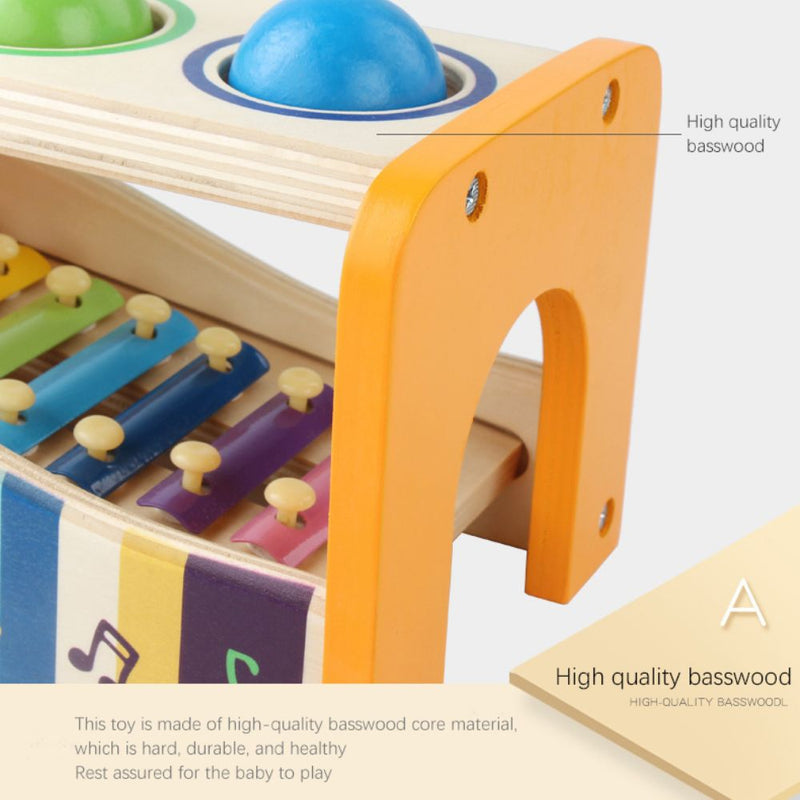 Durable Wooden Pound & Tap Bench with Slide Out Musical Xylophone Toy for Kids
