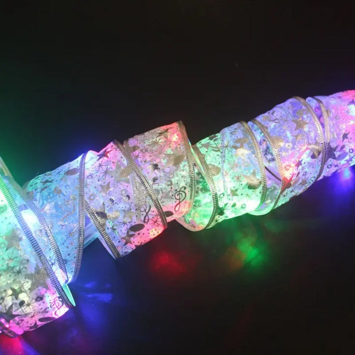 LED Fairy Light Christmas Tree Ribbon Decoration - Battery Powered