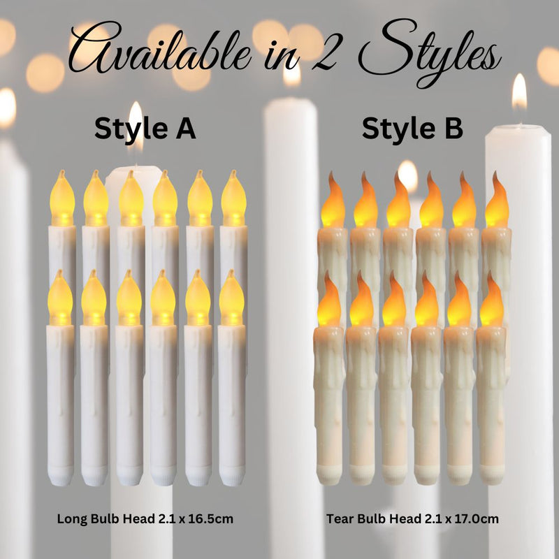 12 Pack Flameless LED Taper Decorative Candles - Battery Powered