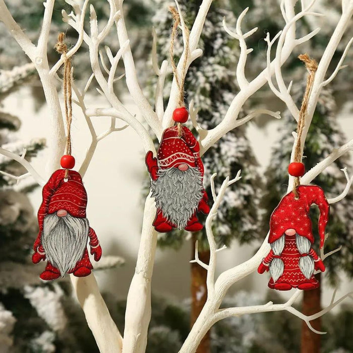 Cute Hanging Wooden Christmas Gnome Ornaments