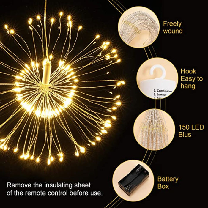 Remote Controlled Outdoor Starburst Fairy String Lights - Hanging Battery Powered or Ground Spike Solar LED
