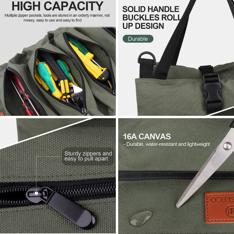 Roll-up Water Resistant Canvas Small Tools Organizer Pouch Hanging Storage Bag