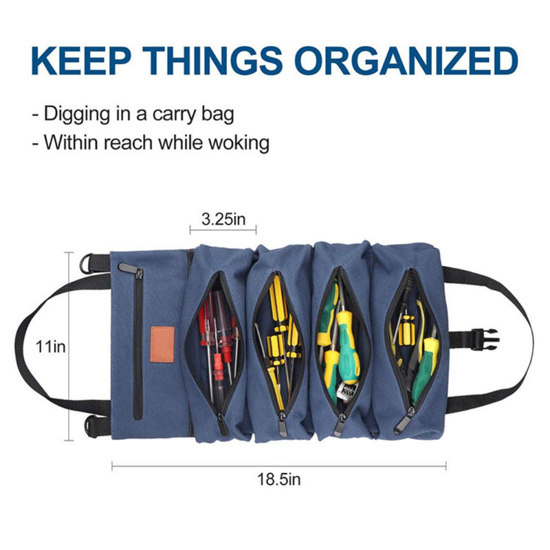 Roll-up Water Resistant Canvas Small Tools Organizer Pouch Hanging Storage Bag