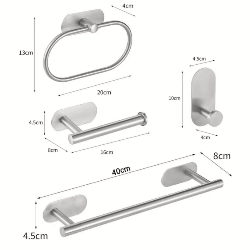 4 Pcs Set of Stainless Steel Wall Mounted Bathroom Hanging Hardware