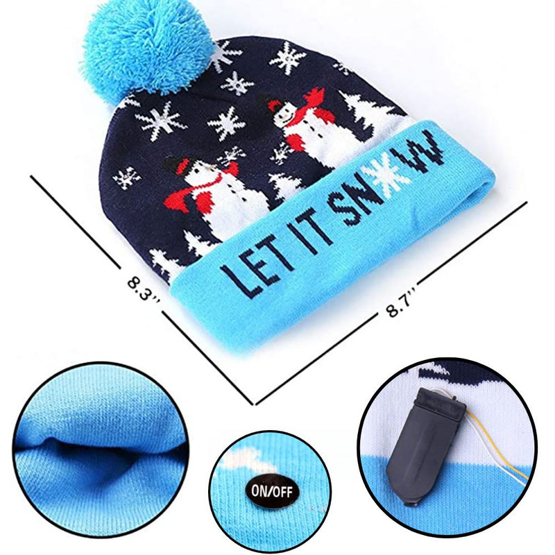 LED Christmas Theme Xmas Beanie Knitted Hat - Battery Operated