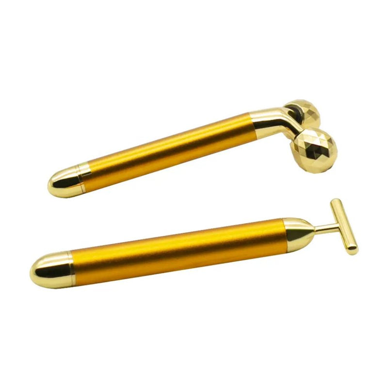 2 in 1 Electric Face Massager 24k Golden Facial Massager - Battery Powered
