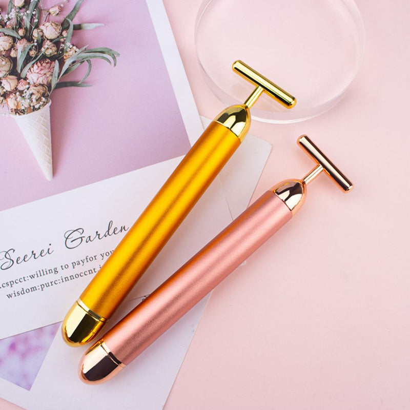 2 in 1 Electric Face Massager 24k Golden Facial Massager - Battery Powered