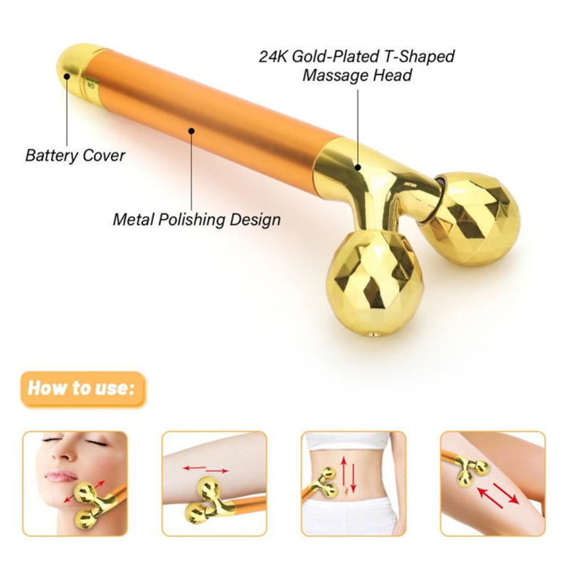 2 in 1 Electric Face Massager 24k Golden Facial Massager - Battery Powered