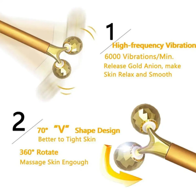 2 in 1 Electric Face Massager 24k Golden Facial Massager - Battery Powered