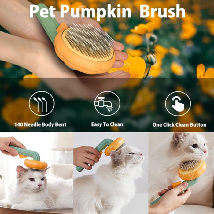 Self Cleaning Slicker Pumpkin Pet Grooming Brush Tool