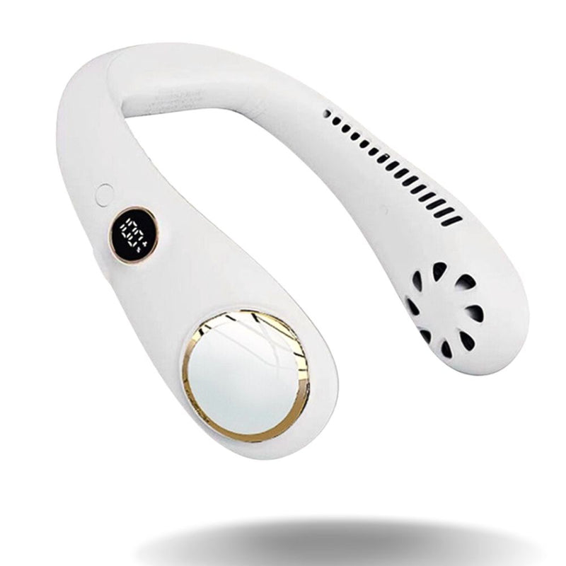 USB Rechargeable Portable Leafless Digital Hanging Neck Fan