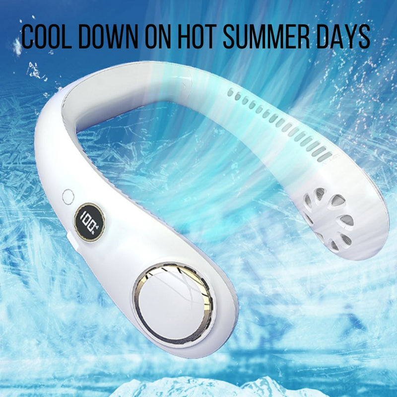 USB Rechargeable Portable Leafless Digital Hanging Neck Fan
