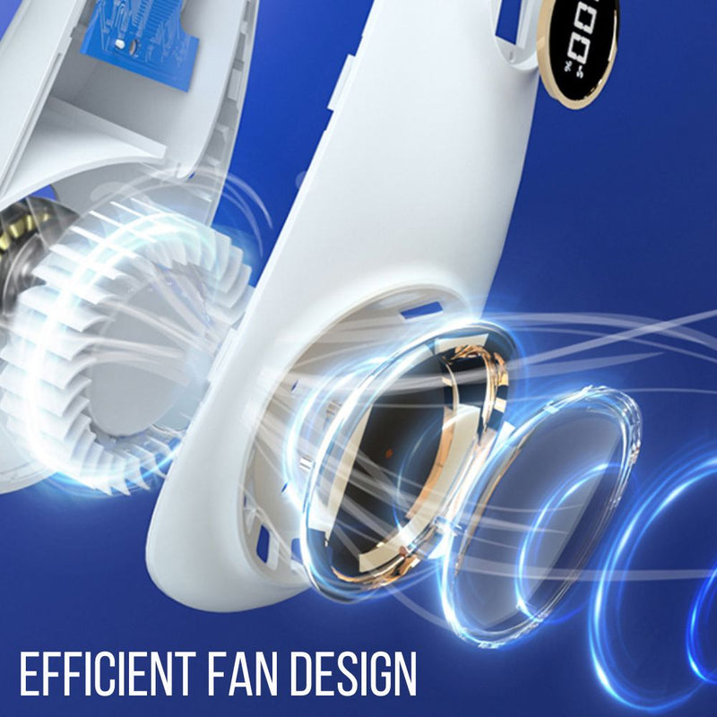 USB Rechargeable Portable Leafless Digital Hanging Neck Fan