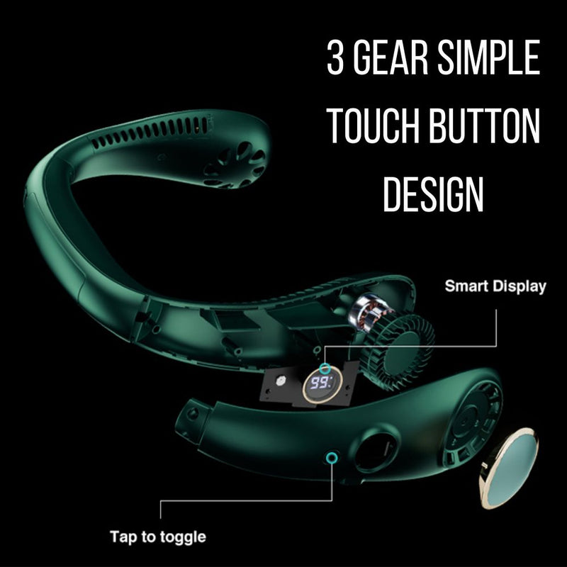 USB Rechargeable Portable Leafless Digital Hanging Neck Fan